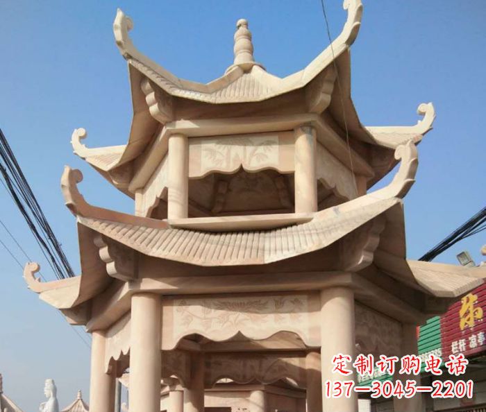 宁德园林景观晚霞红双层石雕凉亭 (2)