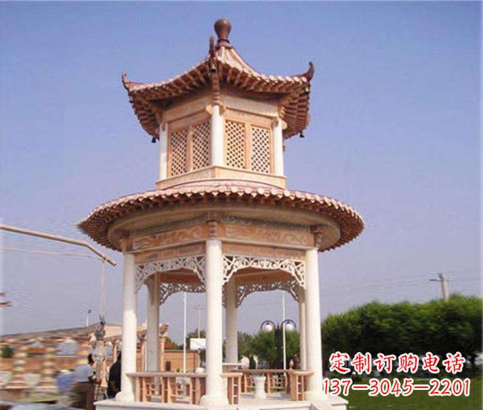 宁德园林景观晚霞红双层石雕凉亭 (4)