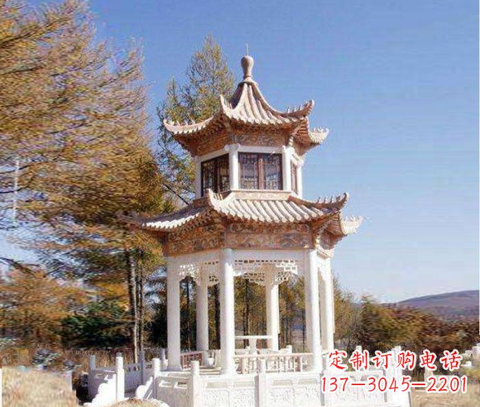 宁德园林景观晚霞红双层石雕凉亭 (3)