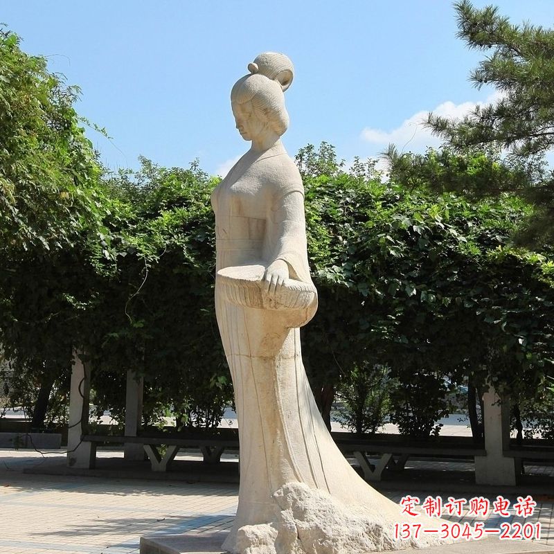 宁德园林历史人物著名美女秦罗敷砂岩石雕塑像