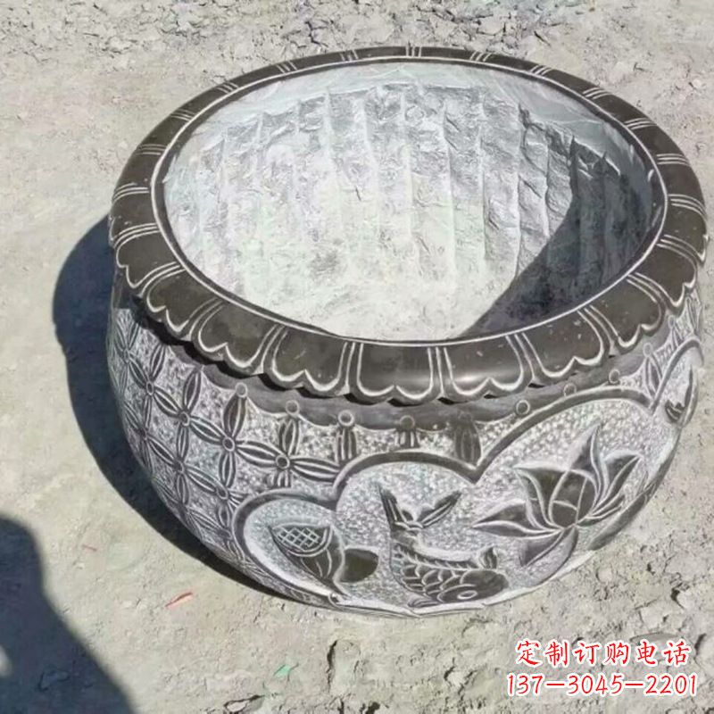 宁德园林莲花鱼纹石雕水缸