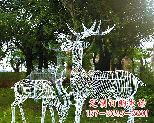 宁德园林镂空梅花鹿不锈钢景观雕塑
