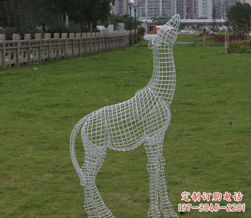 宁德园林镂空仰头麋鹿不锈钢雕塑