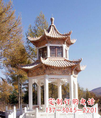 宁德园林双层石凉亭景观石雕 (2)