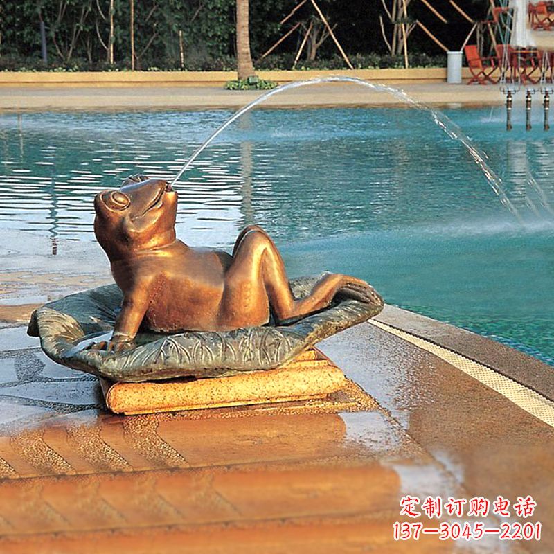 宁德园林水景池塘游泳馆喷水青蛙铜雕塑