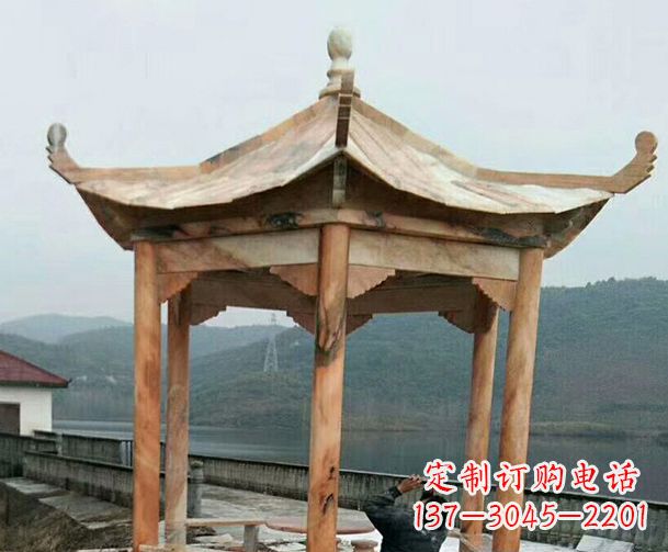 宁德园林晚霞红单层石凉亭景观石雕