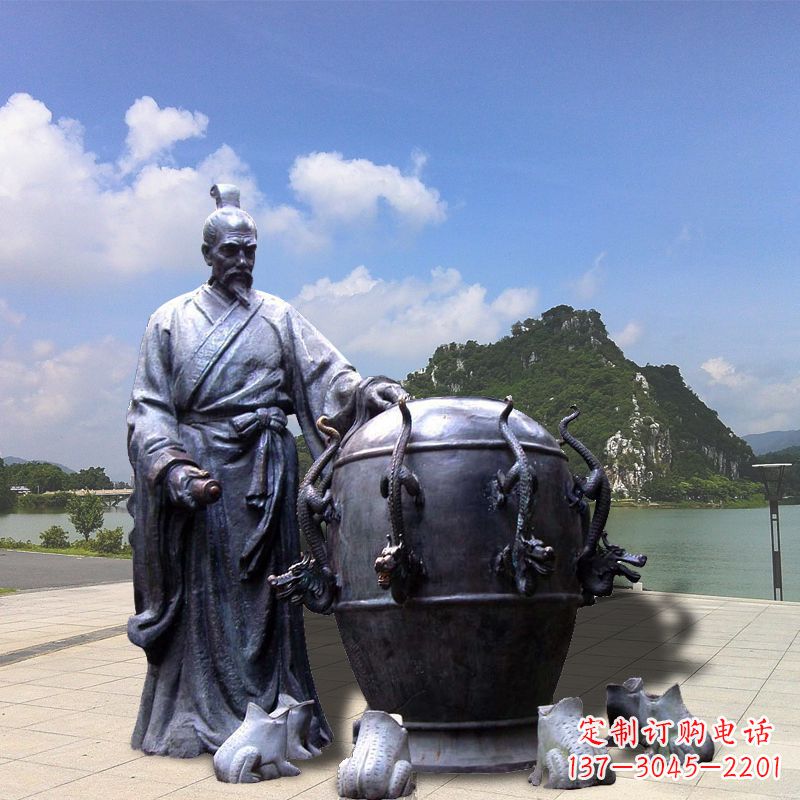 宁德张衡地动仪地震仪雕塑-玻璃钢仿铜历史名人情景雕塑