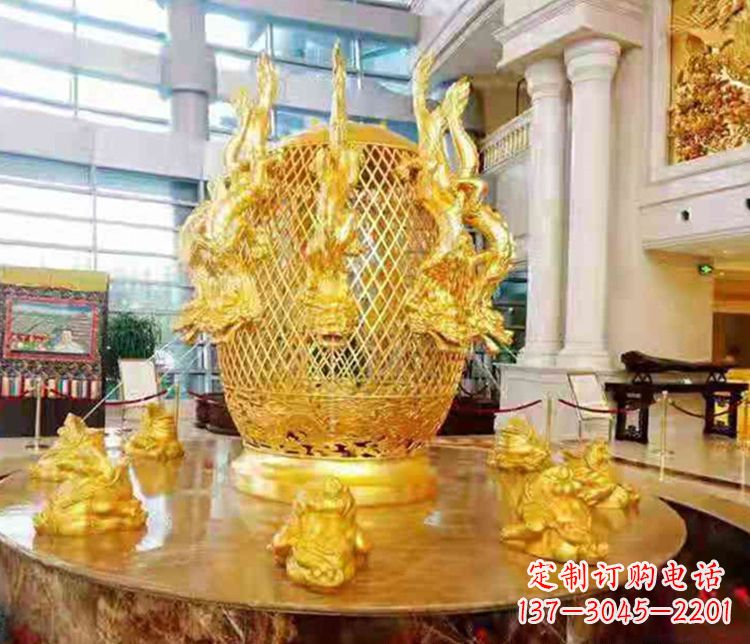 宁德张衡地动仪企业景观雕塑摆件纯铜鎏金古仪器
