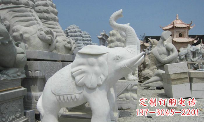 宁德招财动物汉白玉长鼻小象石雕