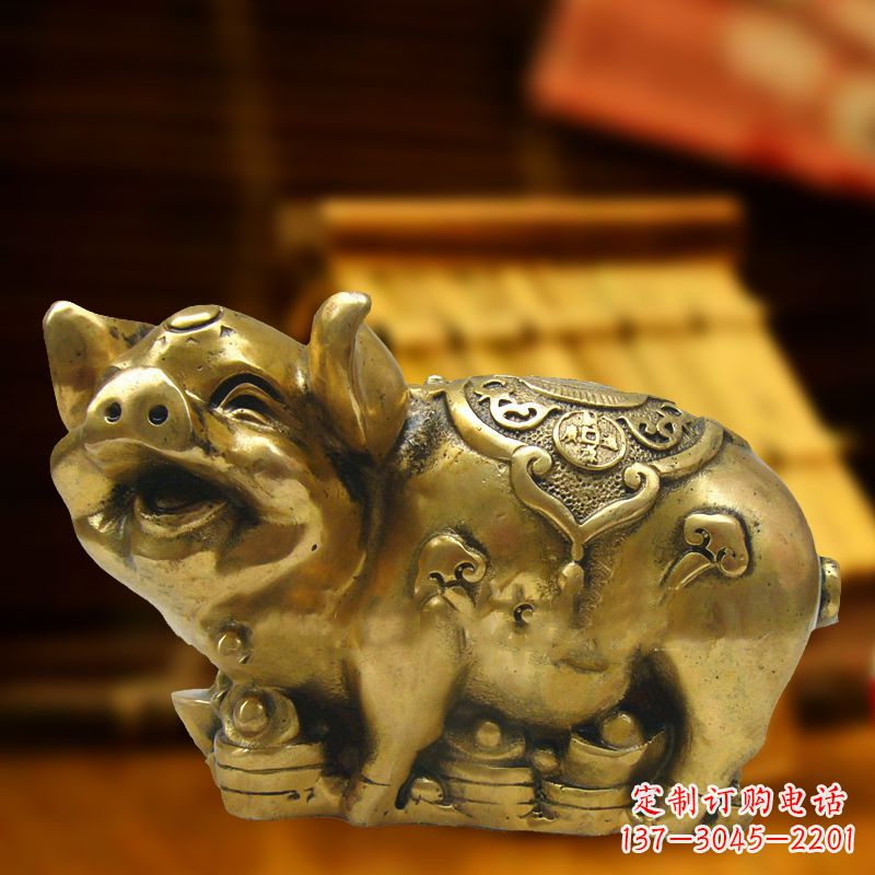 宁德招财金猪铜雕-风水生肖动物雕塑企业商场美陈摆件