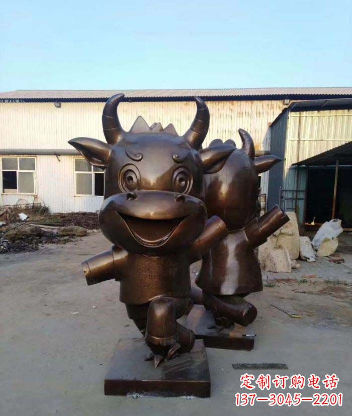 宁德招财牛玻璃钢仿铜动物雕塑