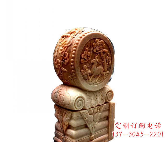 宁德招财石门墩晚霞红抱鼓石