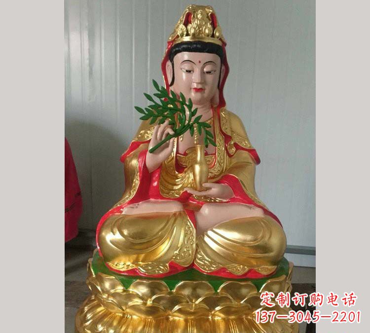 宁德铸铜贴金杨柳观音雕塑