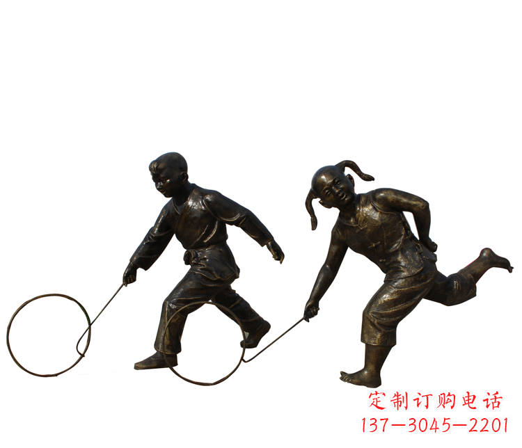 宁德公园滚铁环的儿童铜雕