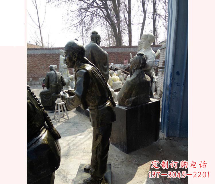 宁德作揖的店小二铜雕